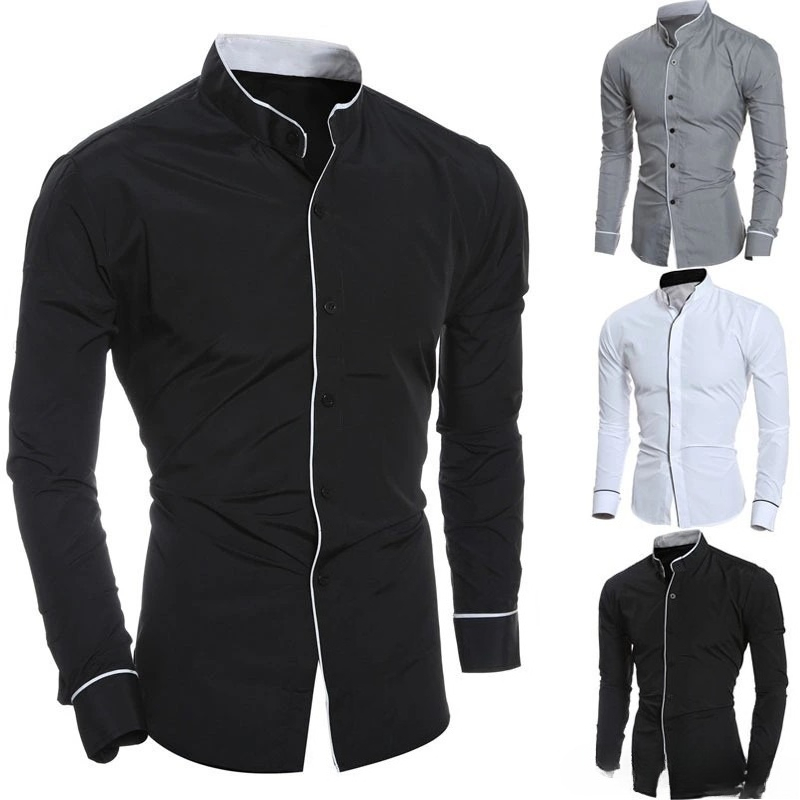 Mandarin Collar Formal Shirt Slim Fit - Мужские рубашки с длинным рукавом, приталенного