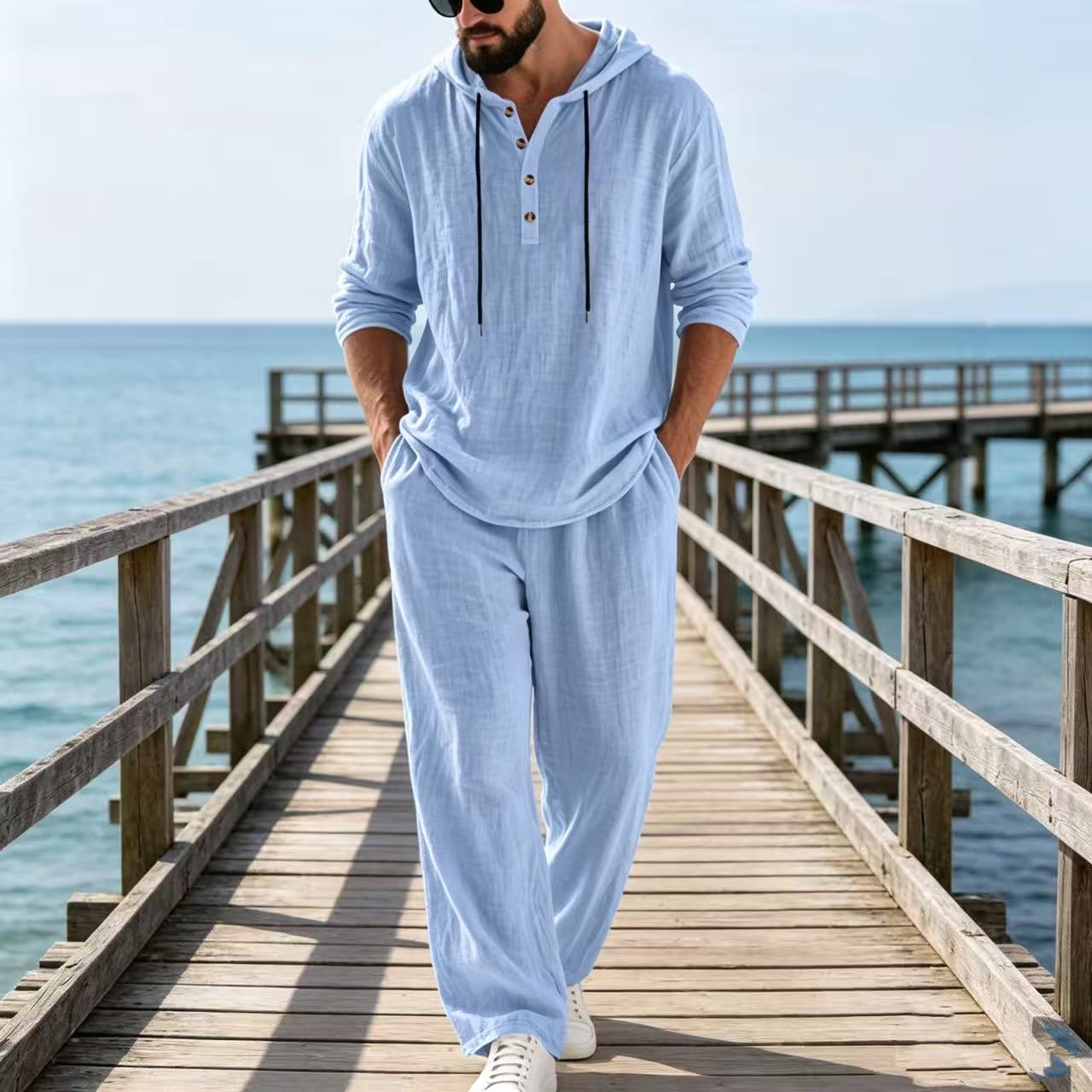 Mens Linen Shirt Long Sleeve - Мужской повседневный костюм из льна на