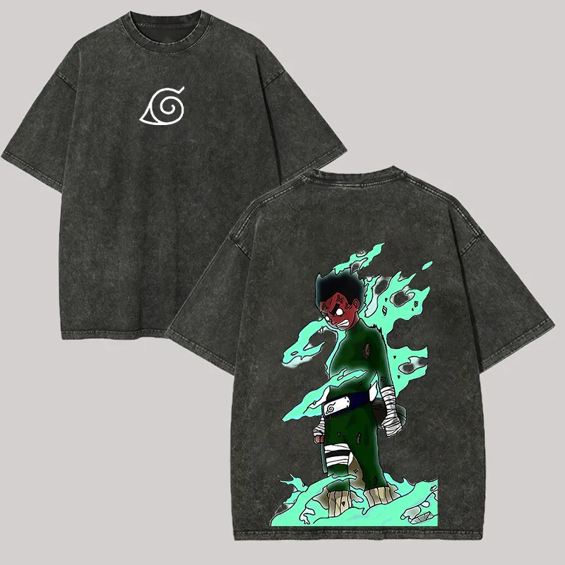 Acid Wash Vintage Graphic T Shirt - Футболка Rock Lee Eight Gates в