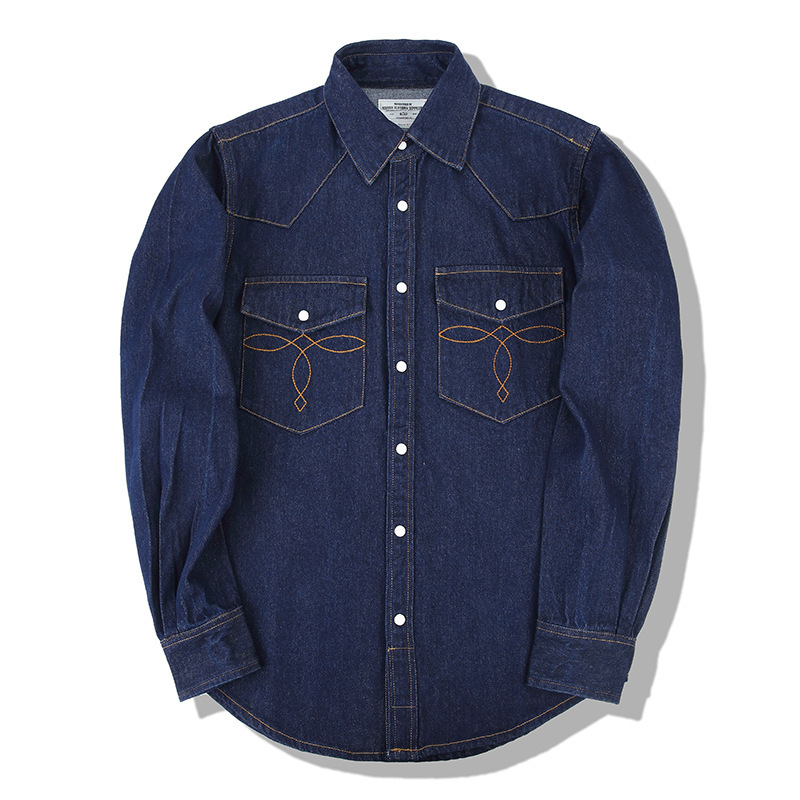 Mens Western Denim Pearl Snap Shirt - Винтажные джинсовые рубашки American Wash с