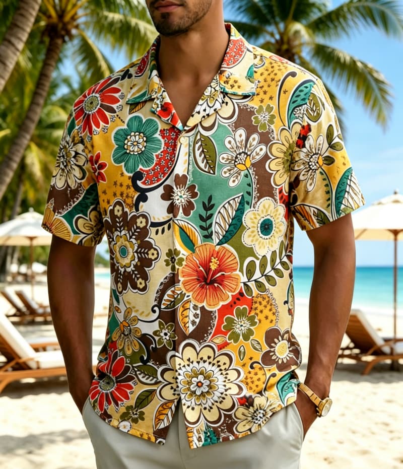 Vintage Hawaiian Floral Shirt - Мужская винтажная рубашка в стиле бохо