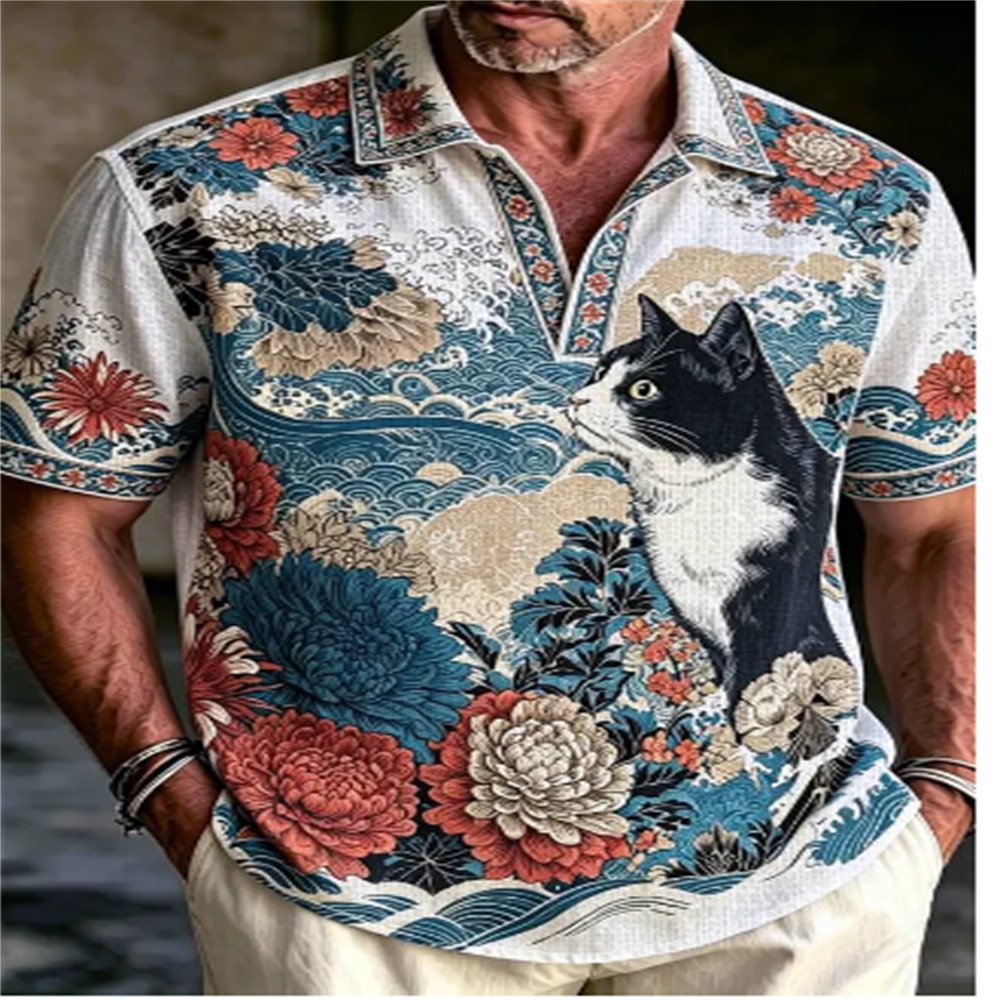 Vintage Hawaiian Floral Shirt - Мужская рубашка-поло с коротким рукавом, винтажный