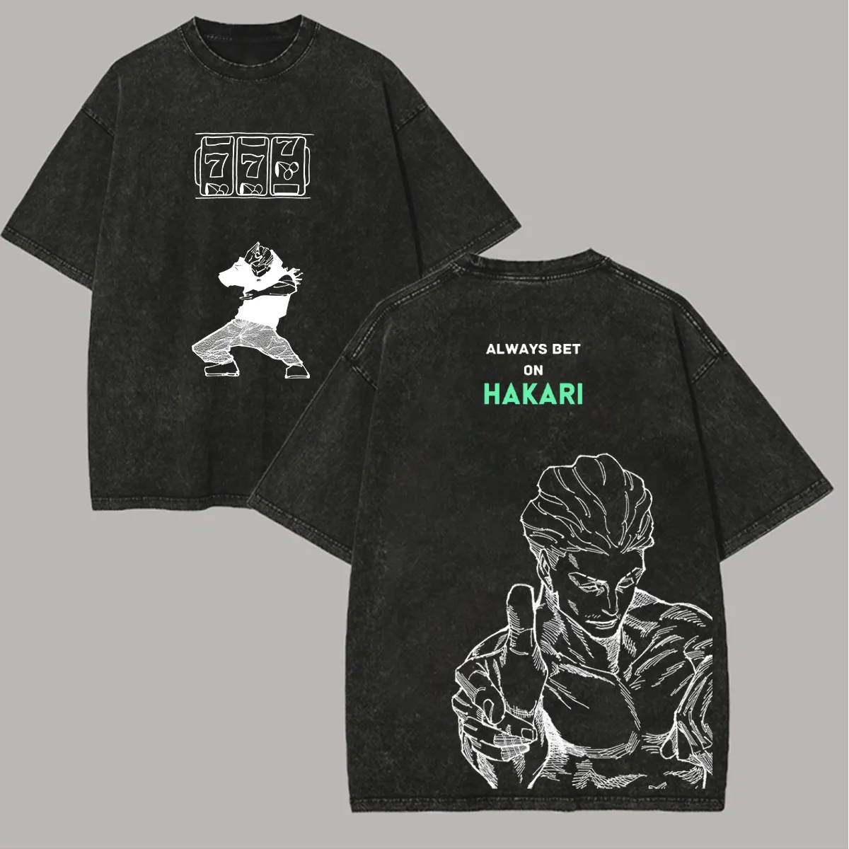 Acid Wash Vintage Graphic T Shirt - Футболка Jujutsu Kaisen Hakari: Мужская винтажная
