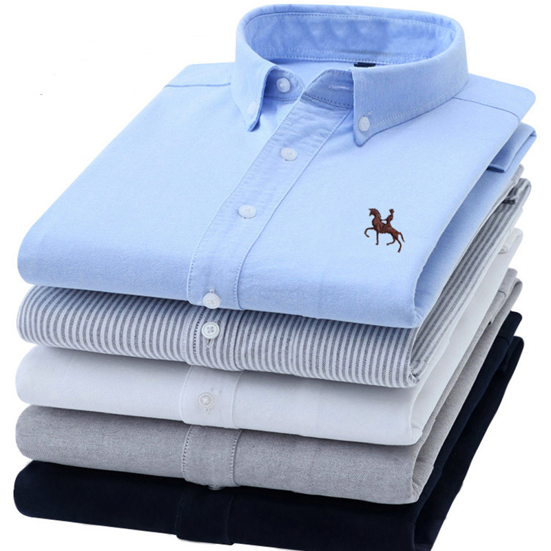Oxford Cotton Casual Shirt Business - S-6XL Мужские рубашки-оксфорды с длинным рукавом