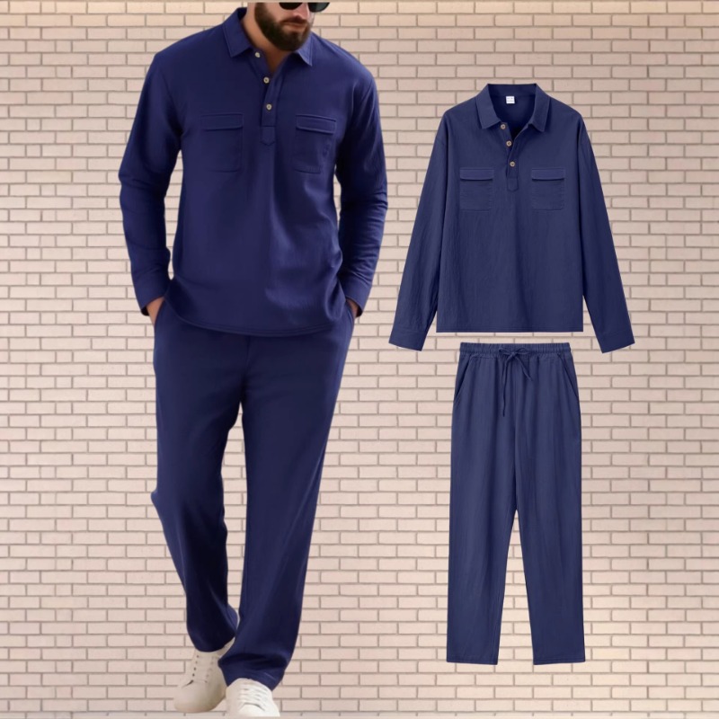 Mens Linen Shirt Long Sleeve - Мужской комплект из льняной смесовой ткани: