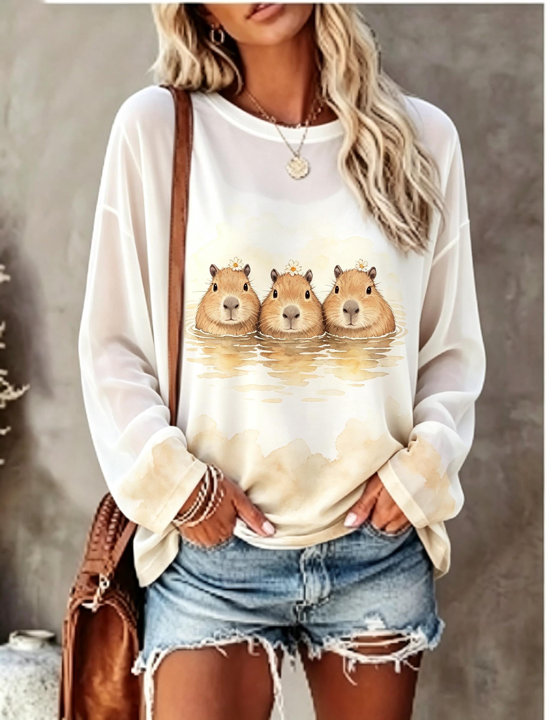 T-Shirts - Женская футболка с длинным рукавом, милая,