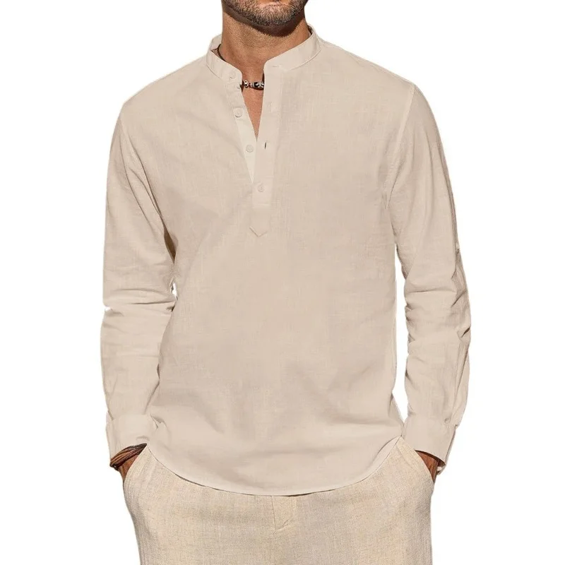Mens Linen Shirt Long Sleeve - Мужские футболки с длинным рукавом, повседневные