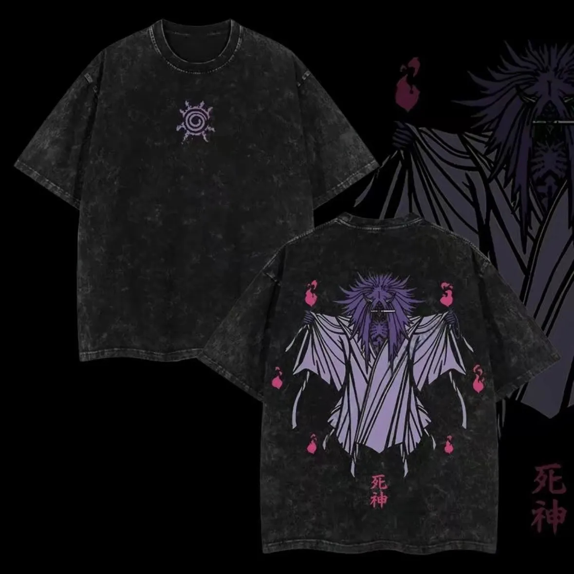 Acid Wash Vintage Graphic T Shirt - Футболка Shinigami Naruto Reaper Seal, винтажная,