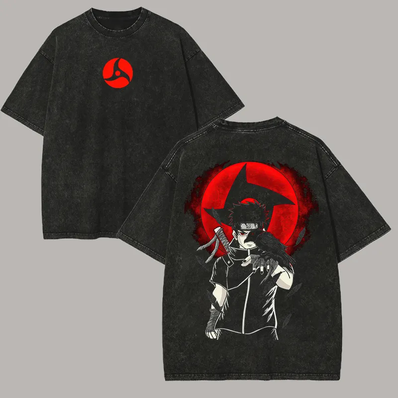 Acid Wash Vintage Graphic T Shirt - Футболка Naruto Shisui Uchiha с принтом