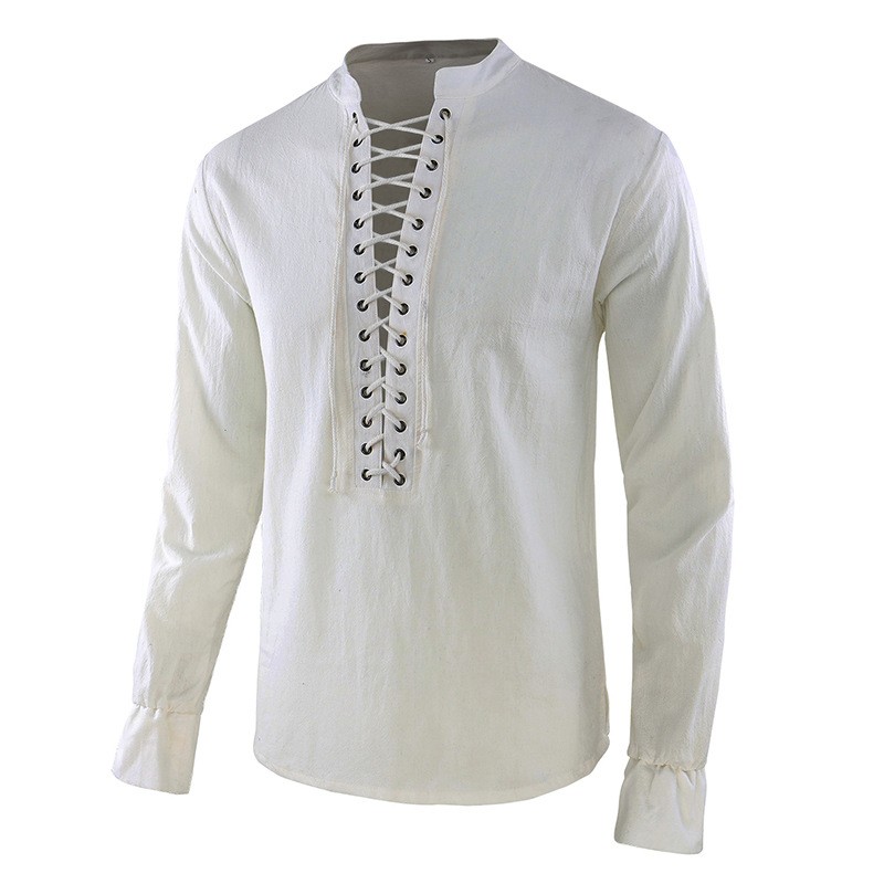 Mens Linen Shirt Long Sleeve - Мужская рубашка в стиле Ренессанс, пиратская,