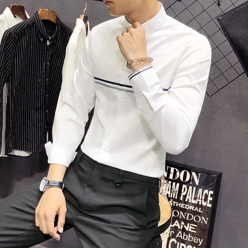 Мужская рубашка с воротником-м – обзор и цена Mandarin Collar Formal Shirt Slim Fit