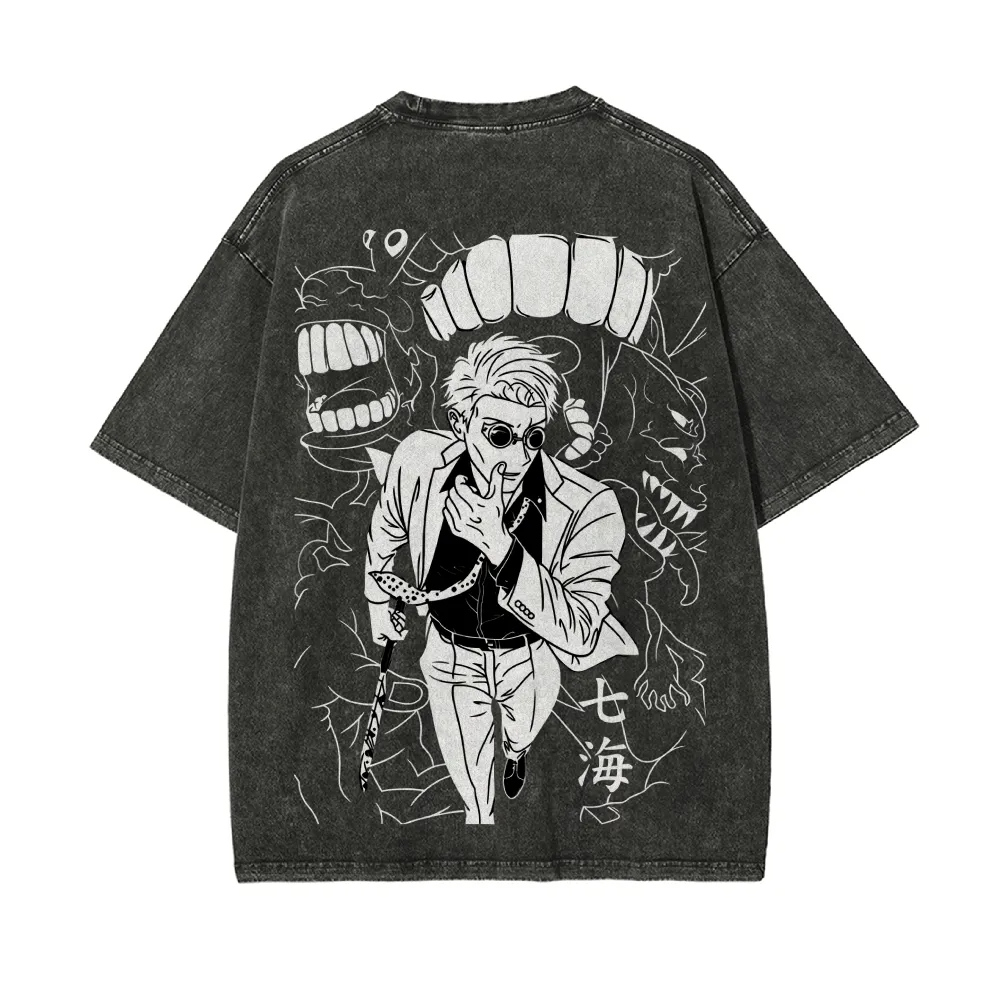 Футболка Kento Nanami Jujutsu  – обзор и цена Acid Wash Vintage Graphic T Shirt