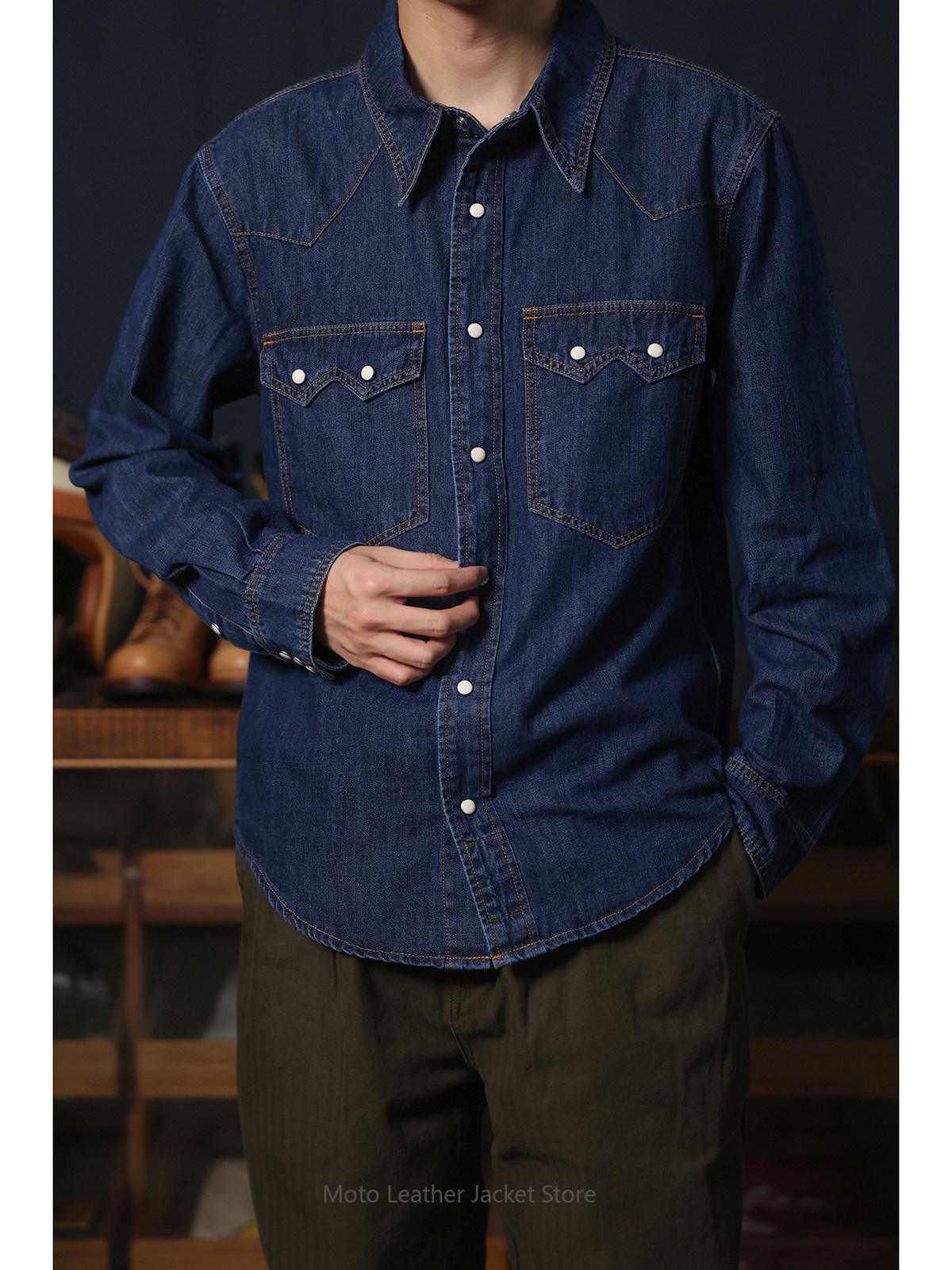 Американская ретро-рубашка в с – обзор и цена Mens Western Denim Pearl Snap Shirt
