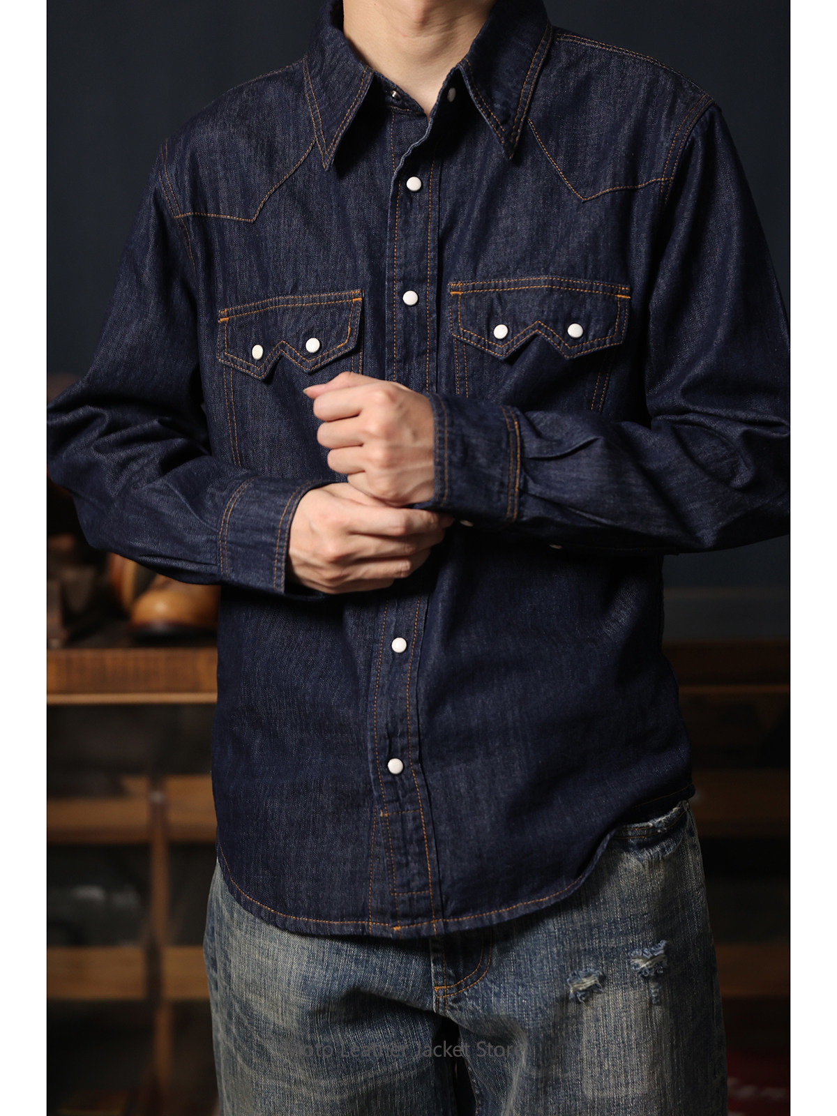 Американская ретро-рубашка в с – обзор и цена Mens Western Denim Pearl Snap Shirt